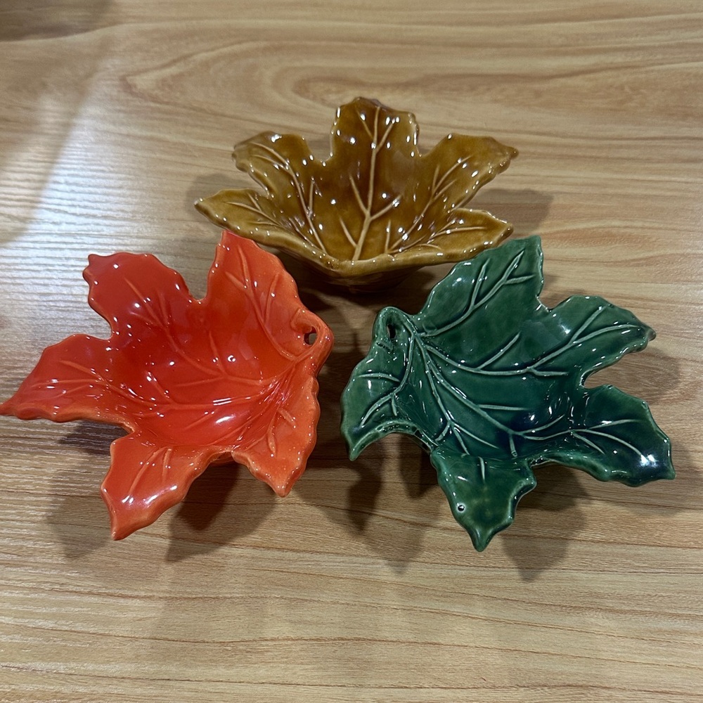Set of Three Leaf-Shaped Ceramic Dishes